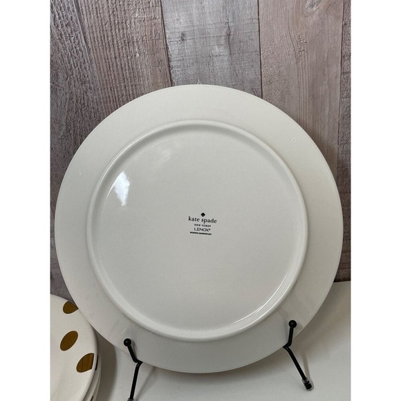 Kate Spade Plates "ALL IN GOOD TASTE" Polka Dot Gold & White 4Pc. NEW! - Picture 4 of 6